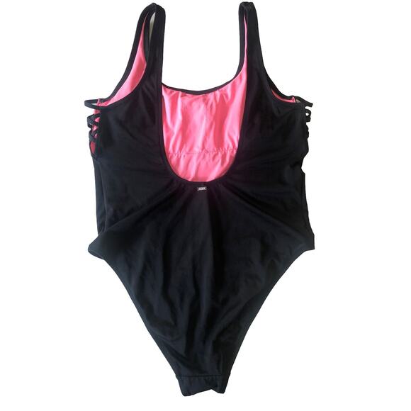 Victorias Secret PINK Womens Sz Large Black One Piece Swimsuit Sexy Hibiscus - Picture 4 of 7